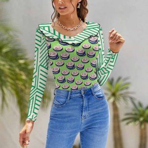 Women's Long Sleeve Colourful Skinny Ruffle T-Shirt